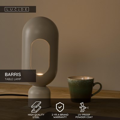 Lucide BARRIS - Table lamp - 1xE27 - Taupe